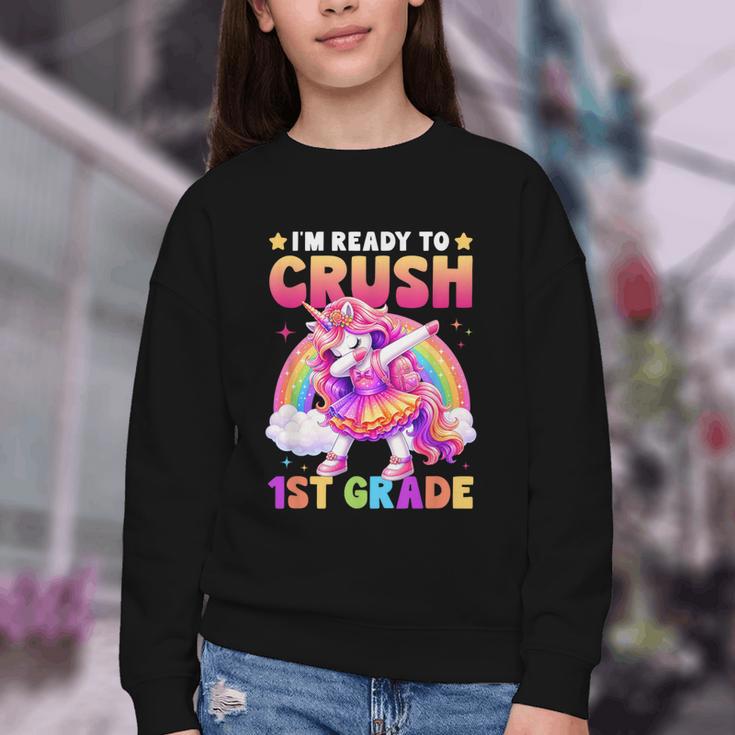 Back To School Unicorn Girls I'm Ready To Crush 1st Grade Youth Crewneck Sweatshirt