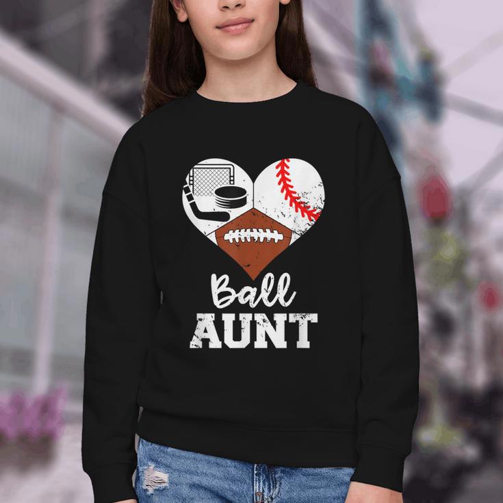 Ball Aunt Heart Football Baseball Hockey Game Day Youth Crewneck Sweatshirt