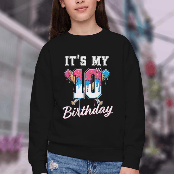 Baseball 10 Year Old Ice Cream Drip 10th Birthday Boys Youth Crewneck Sweatshirt Baseball 10 Year Old Ice Cream Drip 10th Birthday Boys Youth Crewneck Sweatshirt
