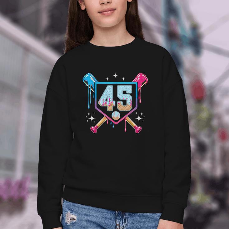 Baseball 45 Year Old Ice Cream Drip 45th Birthday Number 45 Youth Crewneck Sweatshirt