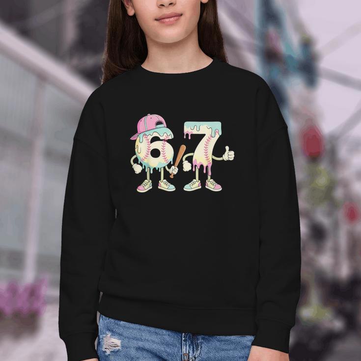 Baseball 67 Dripping Six Seven Drip Meme Ice Cream Boy Youth Crewneck Sweatshirt Baseball 67 Dripping Six Seven Drip Meme Ice Cream Boy Youth Crewneck Sweatshirt