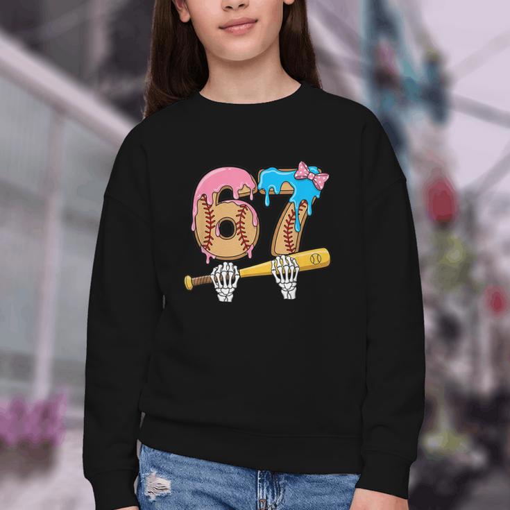 Baseball 67 Ice Cream Drip Skeleton Six Seven Boys Meme Youth Crewneck Sweatshirt