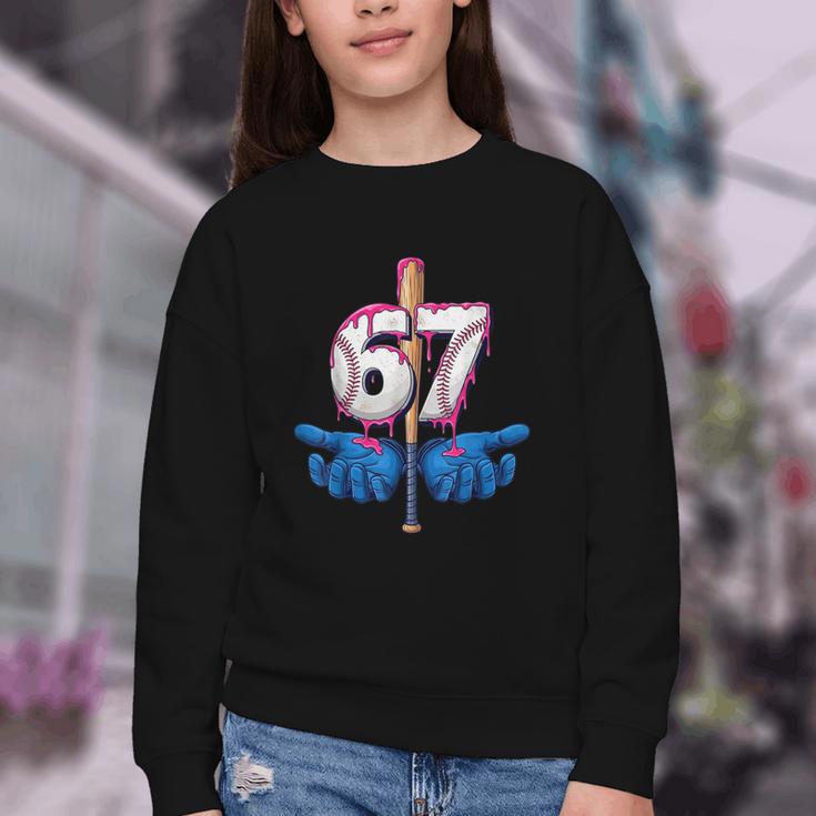 Baseball 67 Six Seven Gen Alpha Meme Drip Youth Crewneck Sweatshirt Baseball 67 Six Seven Gen Alpha Meme Drip Youth Crewneck Sweatshirt