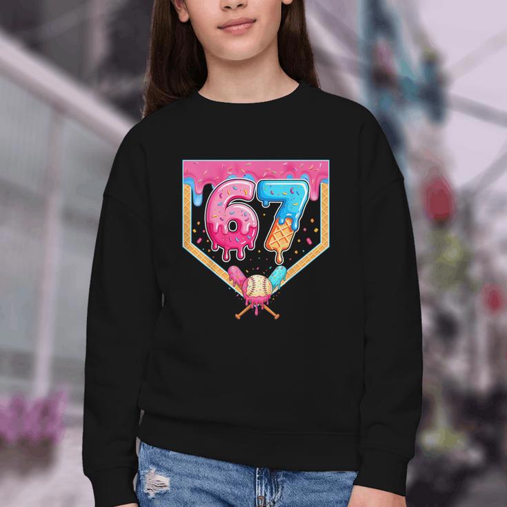Baseball 67 Six Seven Meme Drip 6 7 Boys Girl Kids Youth Crewneck Sweatshirt Baseball 67 Six Seven Meme Drip 6 7 Boys Girl Kids Youth Crewneck Sweatshirt