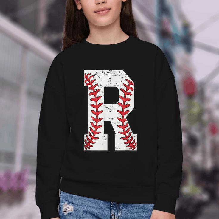 Baseball Alphabet Monogram Initial Letter R Youth Crewneck Sweatshirt