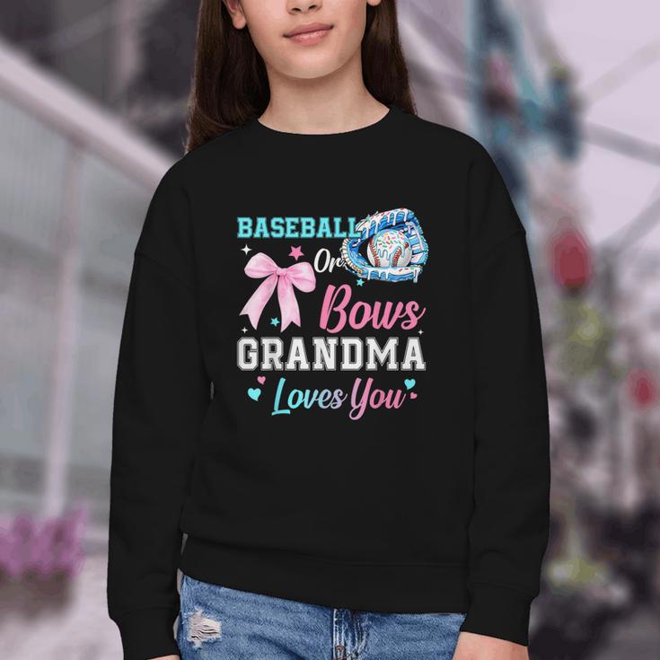 Baseball Or Bows Your Grandma Loves You Gender Reveal Youth Crewneck Sweatshirt
