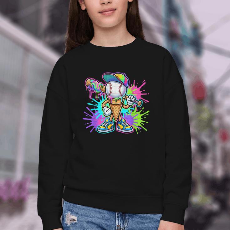 Baseball Boys Clothes For Boys Ice Cream Drip Baseball Stuff Youth Crewneck Sweatshirt