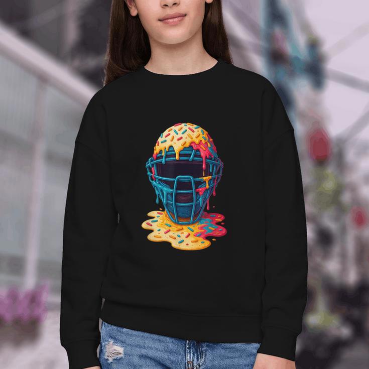 Baseball Catcher Mask Ice Cream Dripping Baseball Fan Boys Youth Crewneck Sweatshirt