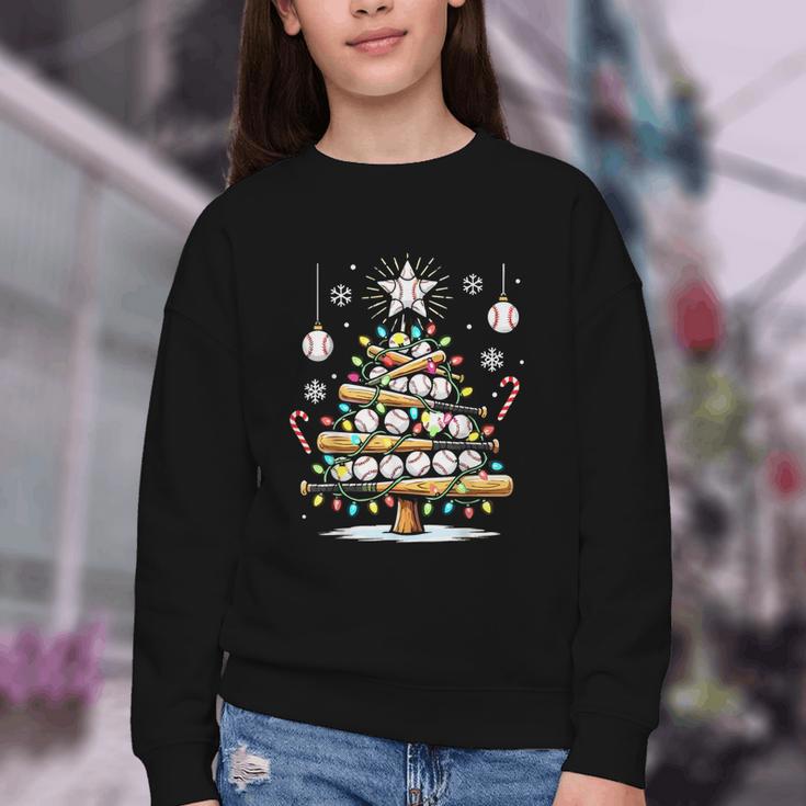 Baseball Christmas Tree Lights Youth Crewneck Sweatshirt Baseball Christmas Tree Lights Youth Crewneck Sweatshirt