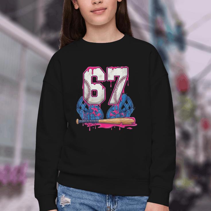 Baseball Drip 67 Meme Six Seven 6-7 Gen Alpha Slang Youth Crewneck Sweatshirt