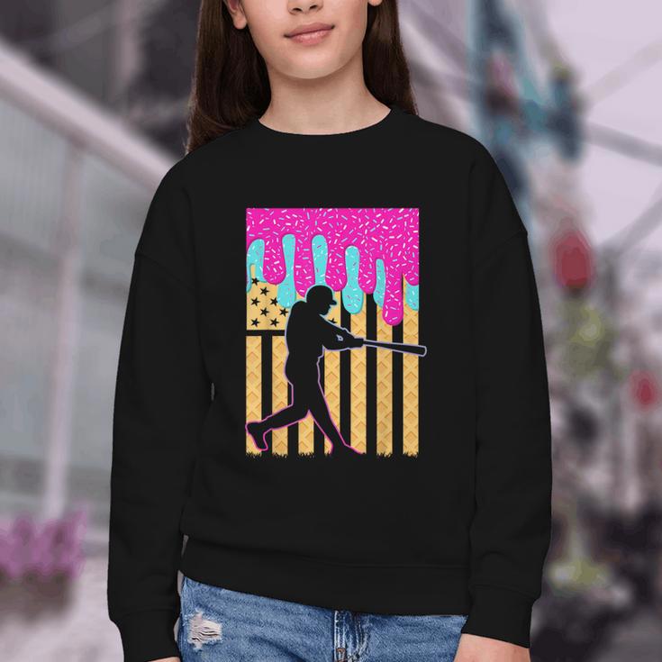 Baseball Drip Bat Boys Ice Cream American Flag 4th Of July Youth Crewneck Sweatshirt Baseball Drip Bat Boys Ice Cream American Flag 4th Of July Youth Crewneck Sweatshirt