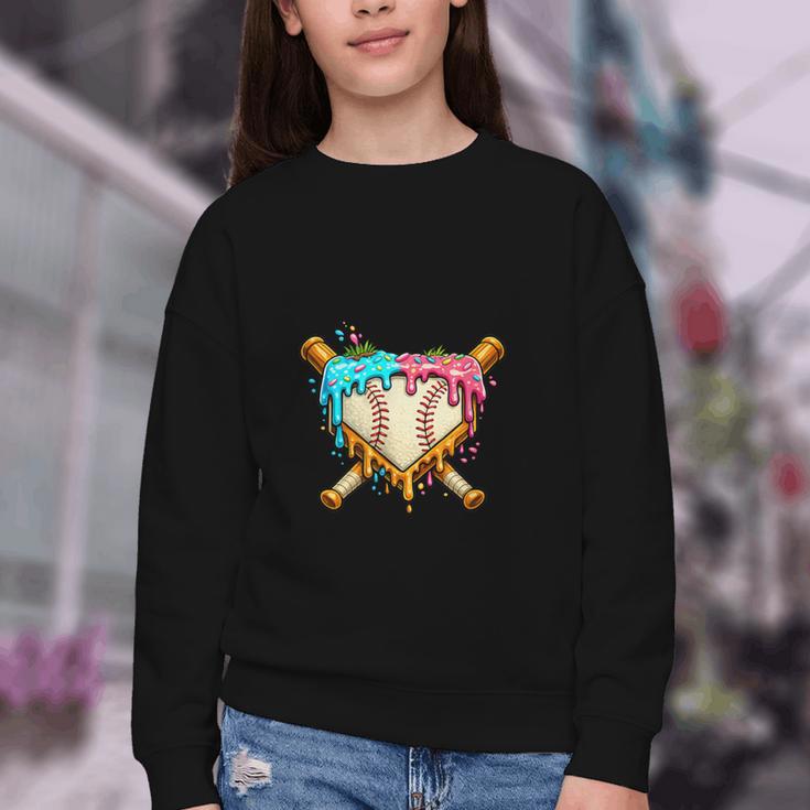 Baseball Drip For Boys Ice Cream Dripping Baseball Sport Youth Crewneck Sweatshirt