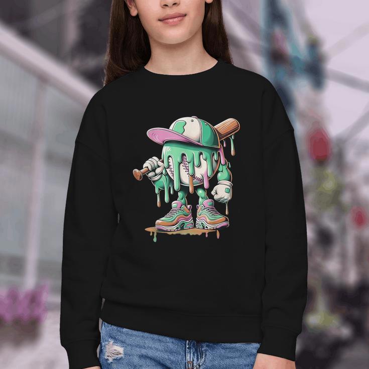 Baseball Drip For Boys Ice Cream Drip Baseball Youth Crewneck Sweatshirt Baseball Drip For Boys Ice Cream Drip Baseball Youth Crewneck Sweatshirt