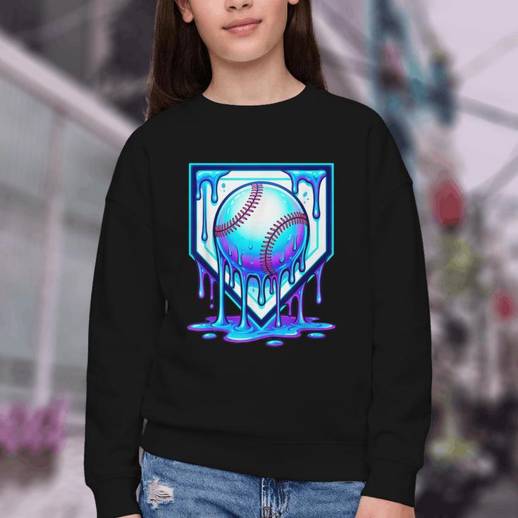 Baseball Drip Ice Cream Blue Glow Melt Ball Graphic Youth Crewneck Sweatshirt Baseball Drip Ice Cream Blue Glow Melt Ball Graphic Youth Crewneck Sweatshirt