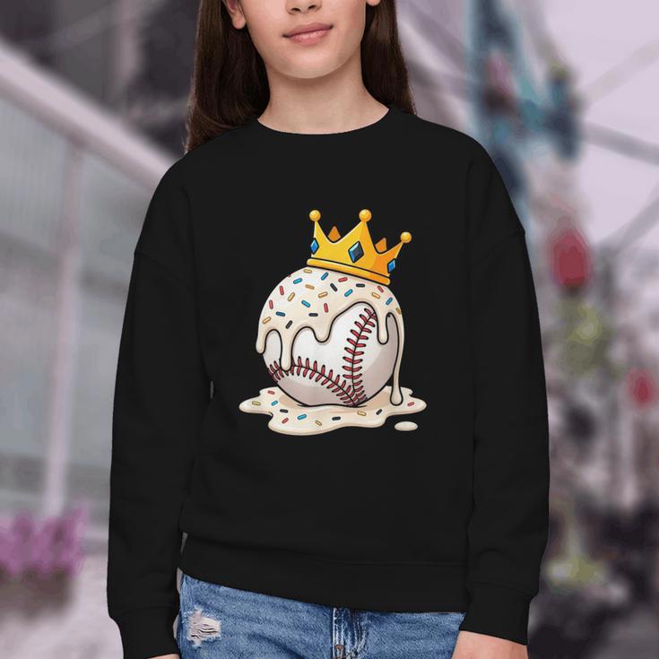 Baseball Drip Ice Cream Crown Melt Graphic Youth Crewneck Sweatshirt