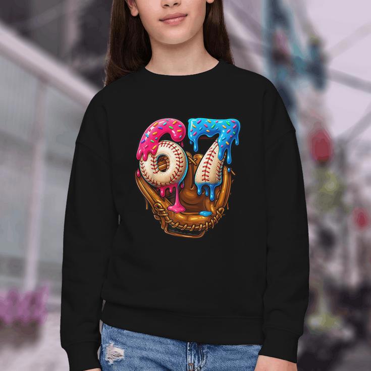 Baseball Drip Ice Cream Number 67 Player Or 67th Birthday Youth Crewneck Sweatshirt Baseball Drip Ice Cream Number 67 Player Or 67th Birthday Youth Crewneck Sweatshirt
