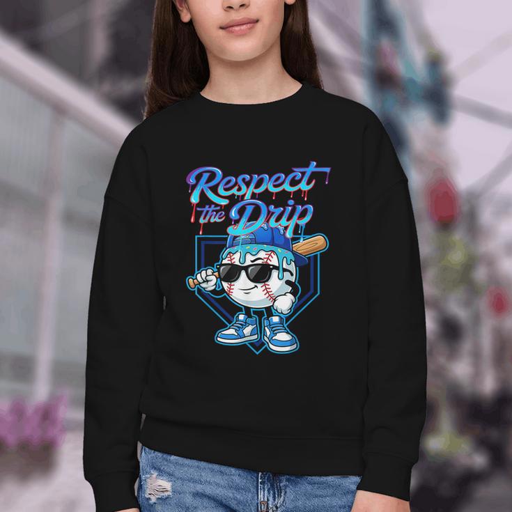 Baseball Drip Ice Cream Respect The Drip Home Plate Boy Kids Youth Crewneck Sweatshirt Baseball Drip Ice Cream Respect The Drip Home Plate Boy Kids Youth Crewneck Sweatshirt