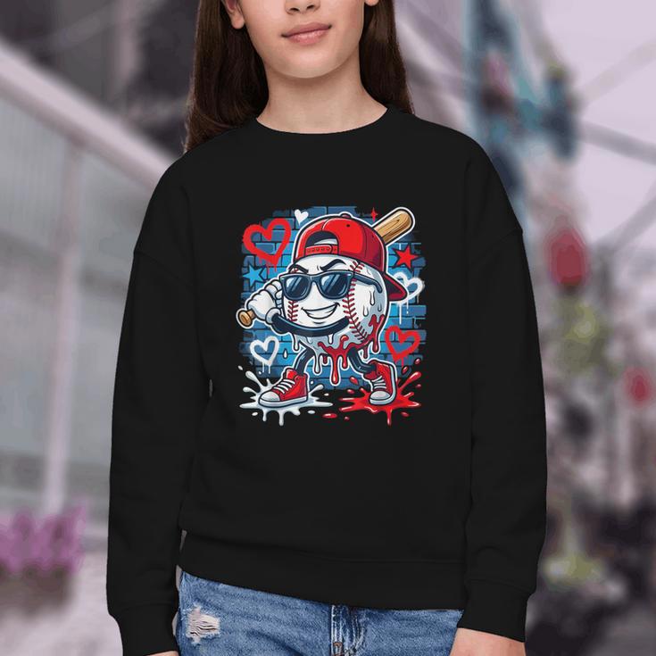 Baseball Drip Icecream Heart Valentine Day Boys Kids Red Youth Crewneck Sweatshirt Baseball Drip Icecream Heart Valentine Day Boys Kids Red Youth Crewneck Sweatshirt