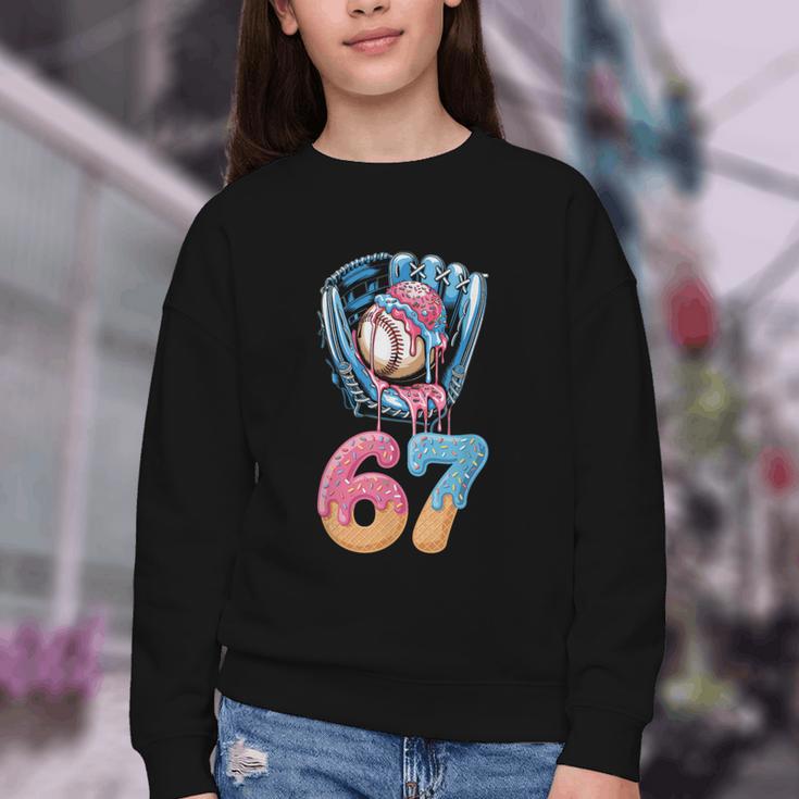 Baseball Drip Number 67 Player 67th Birthday Ice Cream 67 Youth Crewneck Sweatshirt Baseball Drip Number 67 Player 67th Birthday Ice Cream 67 Youth Crewneck Sweatshirt