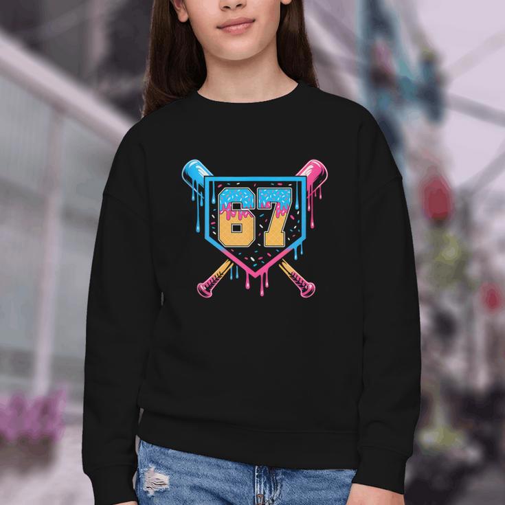 Baseball Drip Number 67 Player Or 67Th Birthday Youth Crewneck Sweatshirt