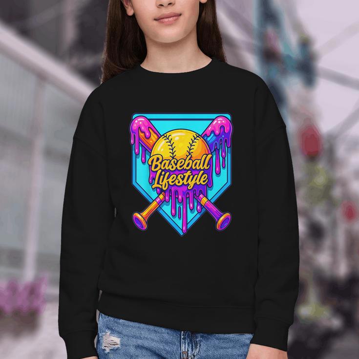 Baseball Drip Outfit Boys Ice Cream Drip Baseball Lifestyle Youth Crewneck Sweatshirt