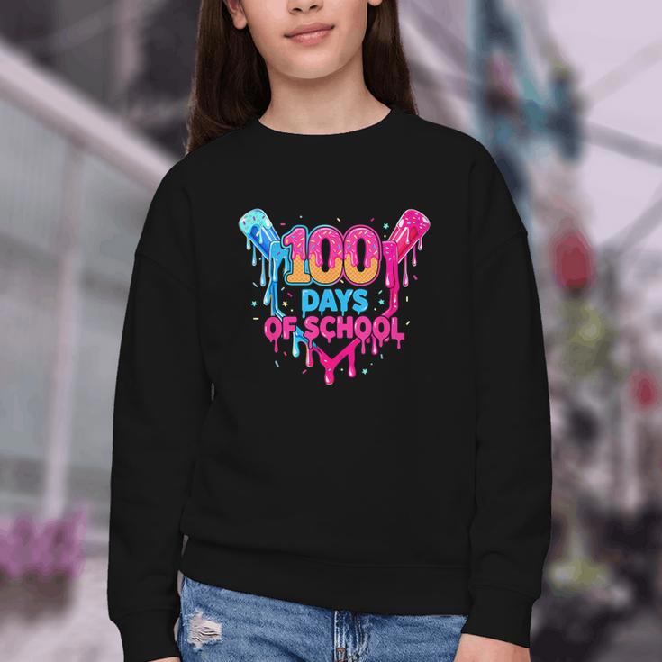 Baseball Ice Cream Drip 100 Days Of School Boys Girls 100th Youth Crewneck Sweatshirt Baseball Ice Cream Drip 100 Days Of School Boys Girls 100th Youth Crewneck Sweatshirt