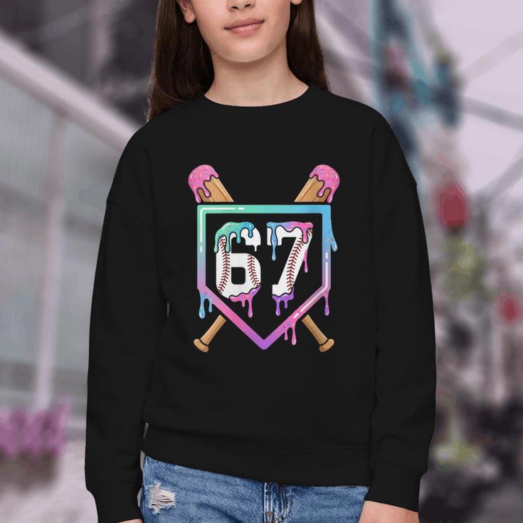 Baseball Ice Cream Drip 67 Player Dabbing Six Seven Boys Youth Crewneck Sweatshirt