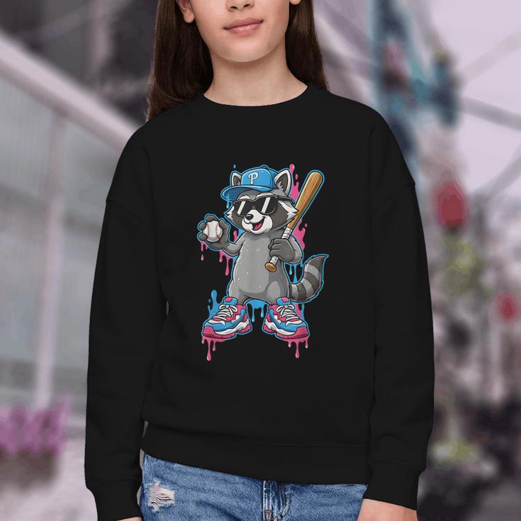 Baseball Ice Cream Drip For Boys And Girls Batter Game Day Youth Crewneck Sweatshirt