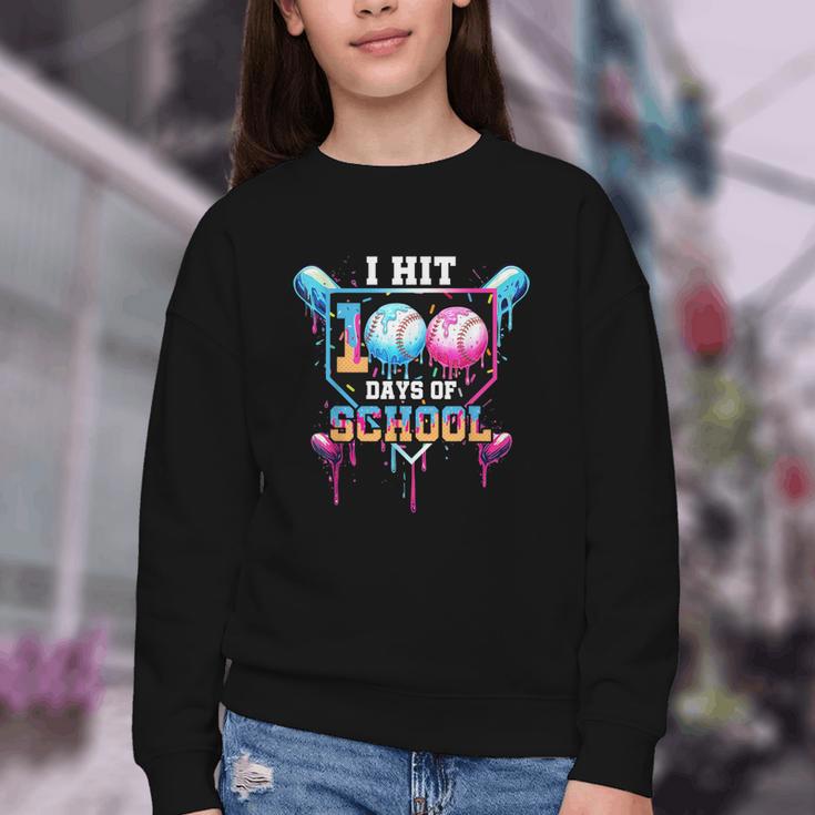 Baseball Ice Cream Drip I Hit 100 Days Of School Boys Kids Youth Crewneck Sweatshirt