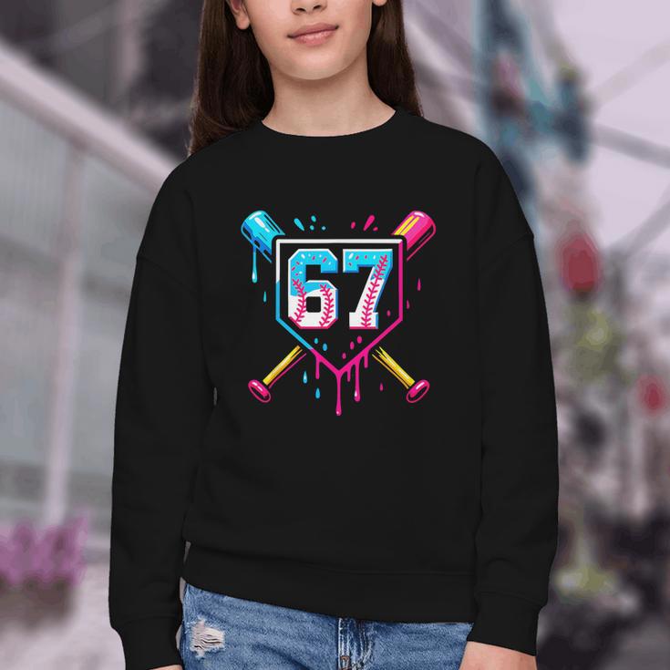 Baseball Ice Cream Drip Number 67 Player 67th Birthday 67 Youth Crewneck Sweatshirt