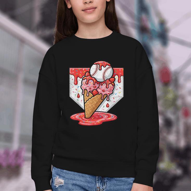 Baseball Ice Cream Drip Baseball Strawberry For Youth Red Youth Crewneck Sweatshirt Baseball Ice Cream Drip Baseball Strawberry For Youth Red Youth Crewneck Sweatshirt