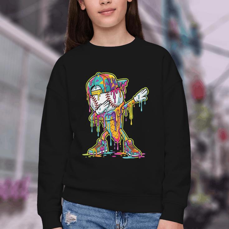 Baseball Ice Cream Dripping Dabbing Baseball Drip Youth Crewneck Sweatshirt Baseball Ice Cream Dripping Dabbing Baseball Drip Youth Crewneck Sweatshirt
