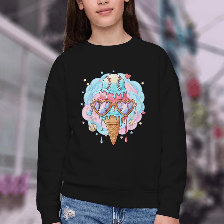 Baseball Ice Cream Heart Sunglasses Youth Boys Valentine Youth Crewneck Sweatshirt