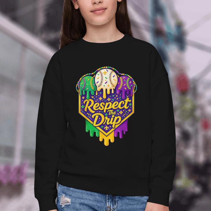 Baseball Ice Cream Respect The Drip Mardi Gras Carnival Boys Youth Crewneck Sweatshirt Baseball Ice Cream Respect The Drip Mardi Gras Carnival Boys Youth Crewneck Sweatshirt
