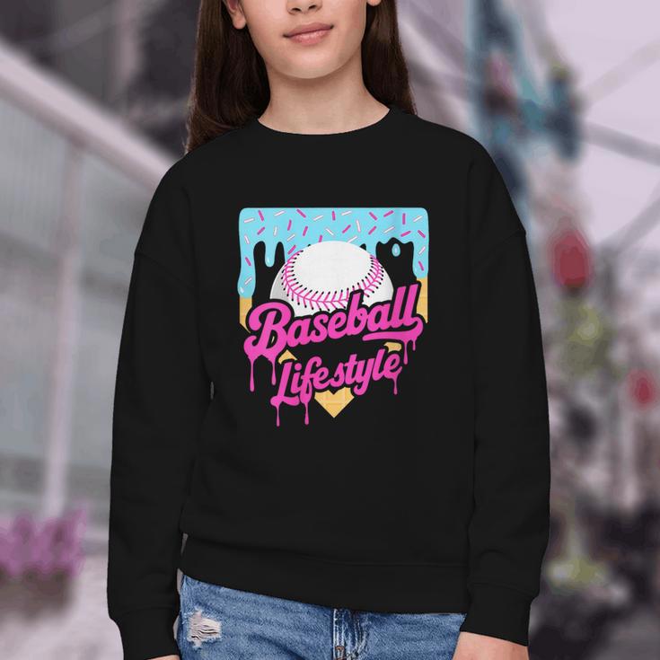 Baseball Life Lifestyle Home Plate Ice Cream Drip Men Boys Youth Crewneck Sweatshirt
