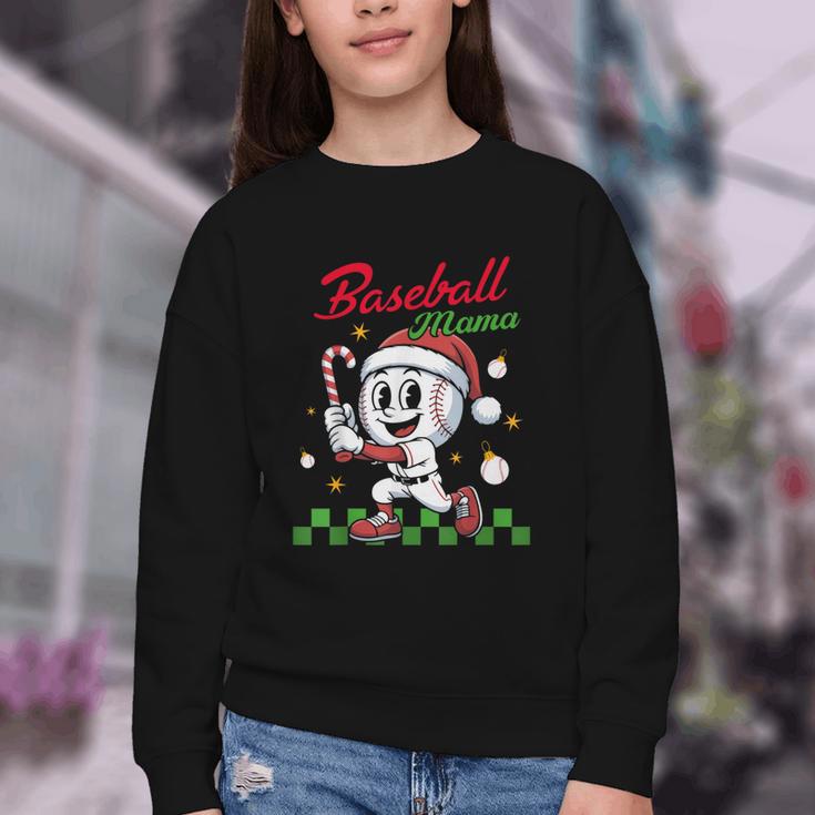 Baseball Mama Christmas Santa Hat Xmas Softball Mom Youth Crewneck Sweatshirt