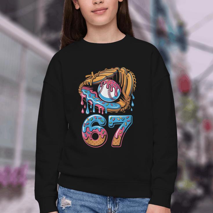 Baseball Player 67 Number 67th Sports Ice Cream Drip Youth Crewneck Sweatshirt Baseball Player 67 Number 67th Sports Ice Cream Drip Youth Crewneck Sweatshirt