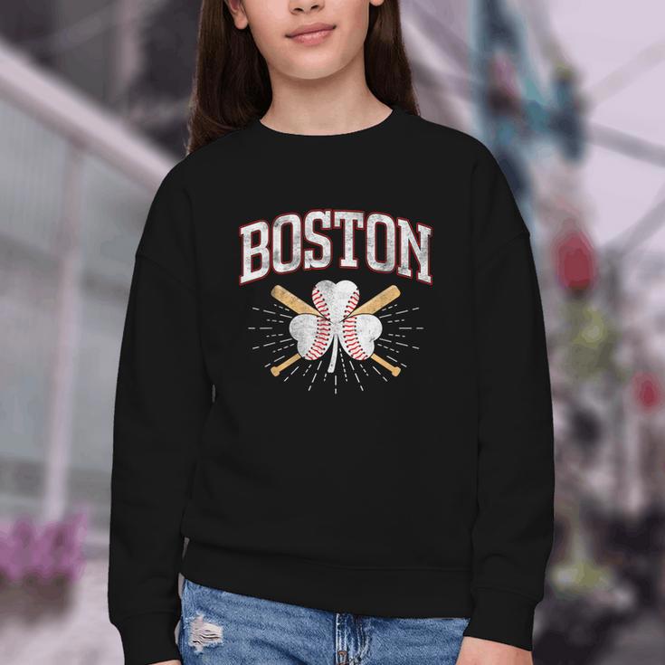 Baseball Shamrock Boston Massachusetts St Patrick’s Day Youth Crewneck Sweatshirt