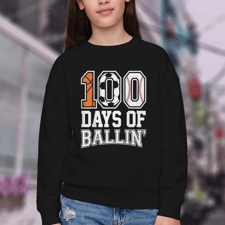 Baseball Soccer Basketball 100 Days Of School Youth Crewneck Sweatshirt