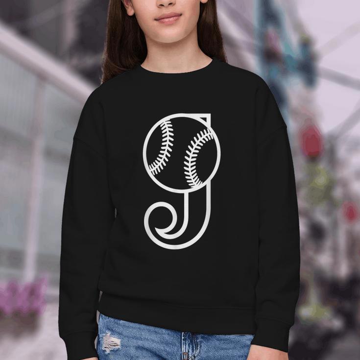 Baseball Sport Player Monogram Cool Initial Letter J Youth Crewneck Sweatshirt