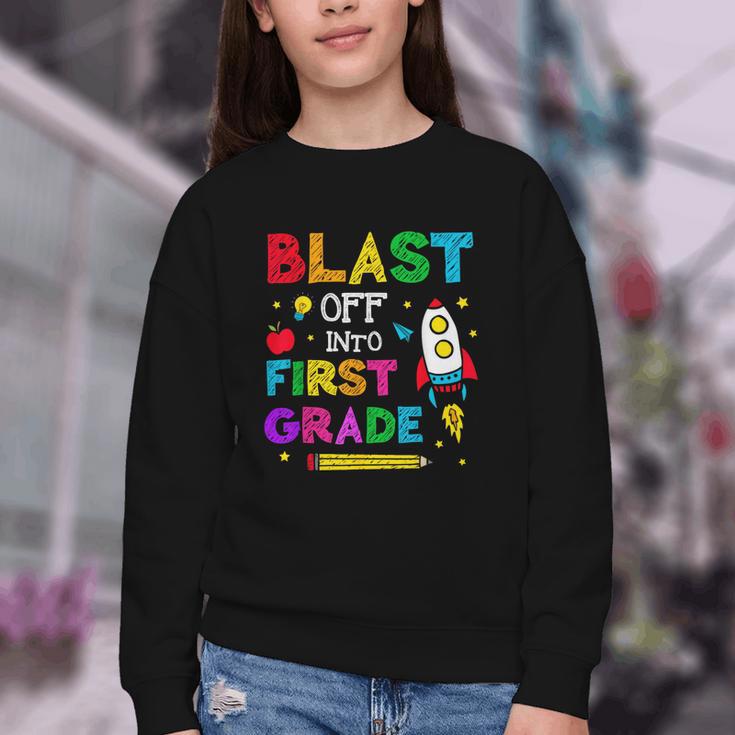 Blast Off Into First Grade Squad First Day Back To School Youth Crewneck Sweatshirt