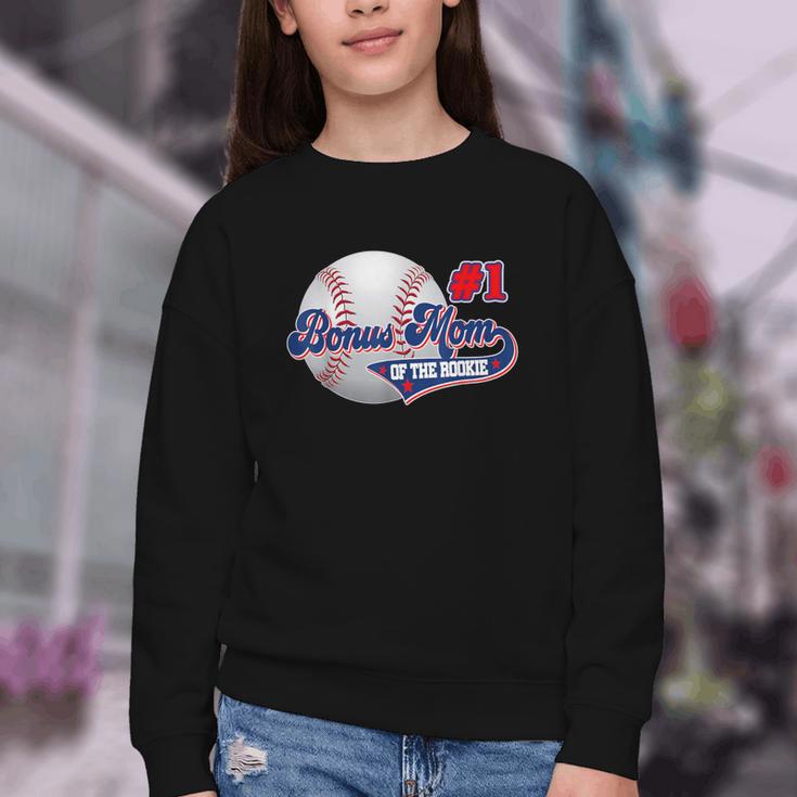 Bonus Mom Rookie Of Year 1st Birthday Baseball Theme Youth Crewneck Sweatshirt