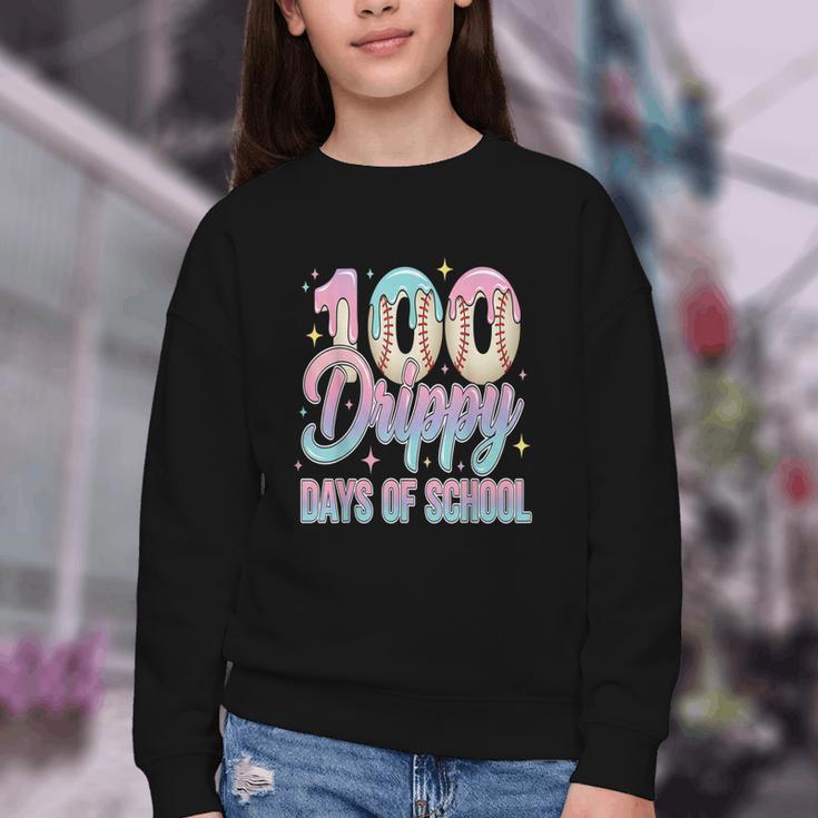 Boys Kids 100 Drippy Days Of School Baseball Drip Ice Cream Youth Crewneck Sweatshirt Boys Kids 100 Drippy Days Of School Baseball Drip Ice Cream Youth Crewneck Sweatshirt