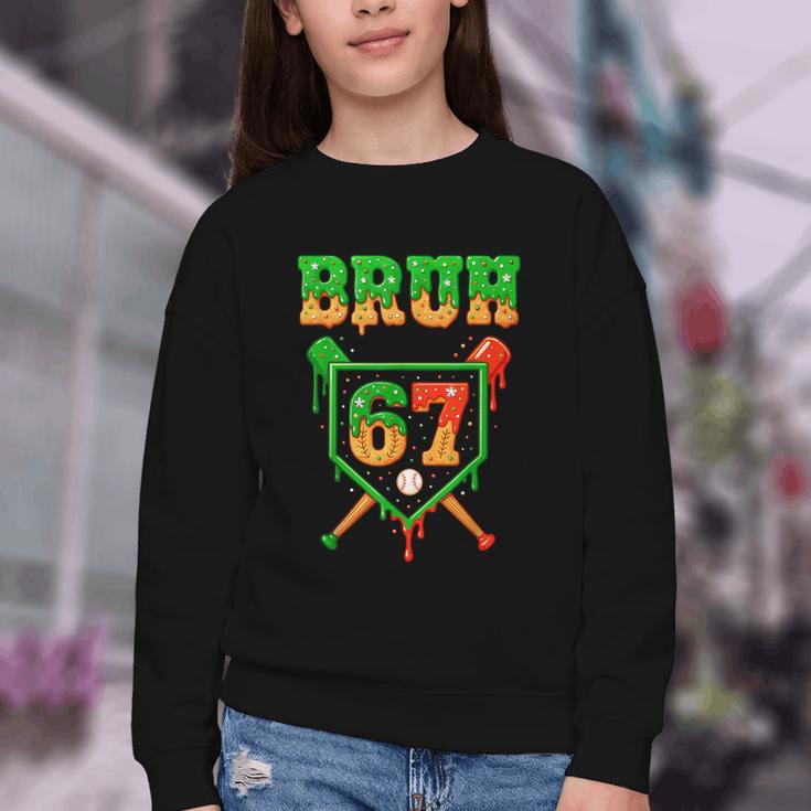 Bruh 67 Baseball Christmas Gingerbread Drip Number 67 Player Youth Crewneck Sweatshirt