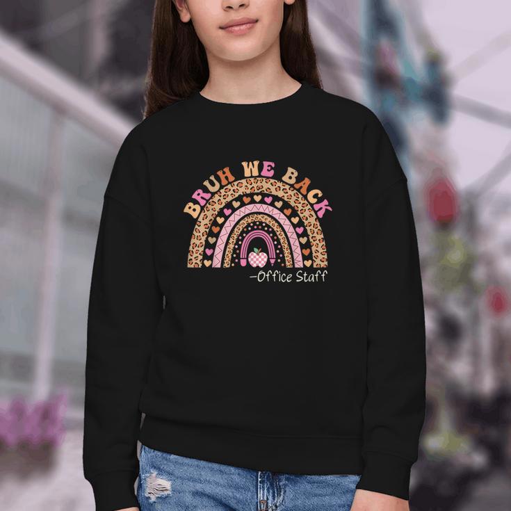 Bruh We Back To School Office Support Staff Leopard Rainbow Youth Crewneck Sweatshirt