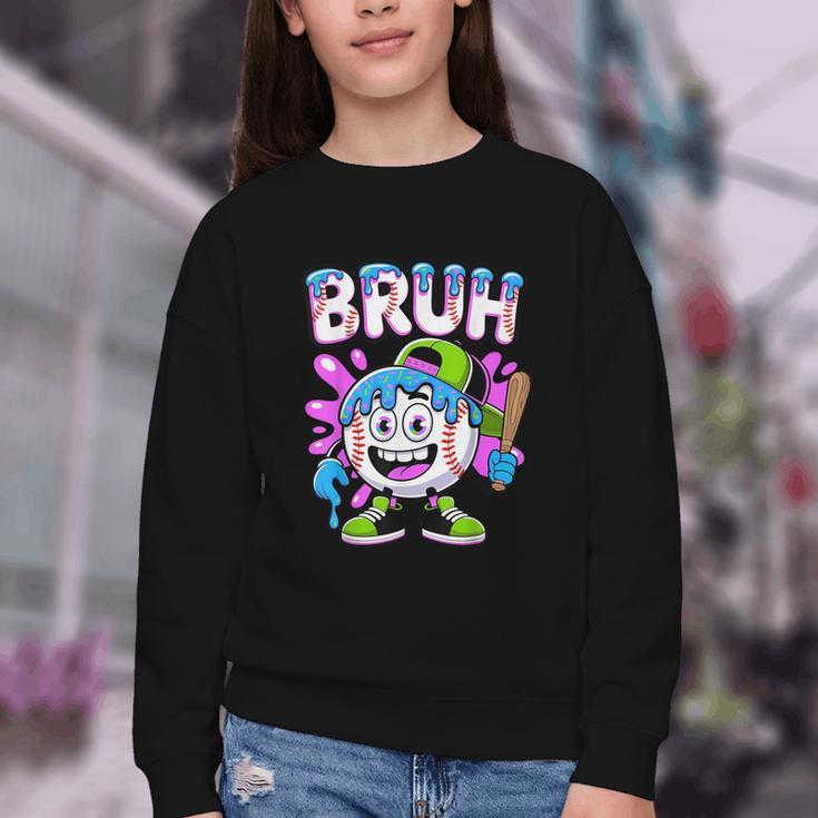 Bruh Baseball Drip Boys Youth Ice Cream Dripping Baseball Youth Crewneck Sweatshirt Bruh Baseball Drip Boys Youth Ice Cream Dripping Baseball Youth Crewneck Sweatshirt