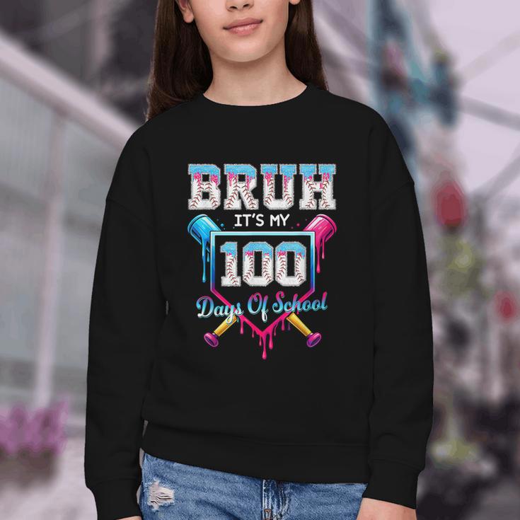 Bruh It's My 100 Days Of School Baseball Ice Cream Drip Boys Youth Crewneck Sweatshirt Bruh It's My 100 Days Of School Baseball Ice Cream Drip Boys Youth Crewneck Sweatshirt