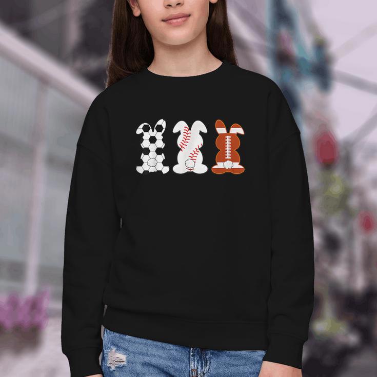 Bunny Football Baseball Sport Easter Day Youth Crewneck Sweatshirt