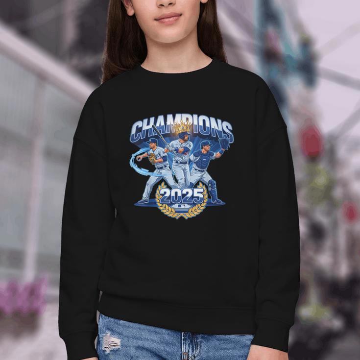 Champions 2025 Baseball Retro Athletic Celebration Theme Youth Crewneck Sweatshirt