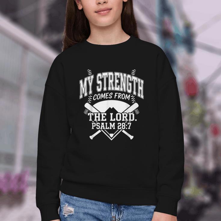 Christian Baseball My Strength Comes From The Lord Baseball Youth Crewneck Sweatshirt